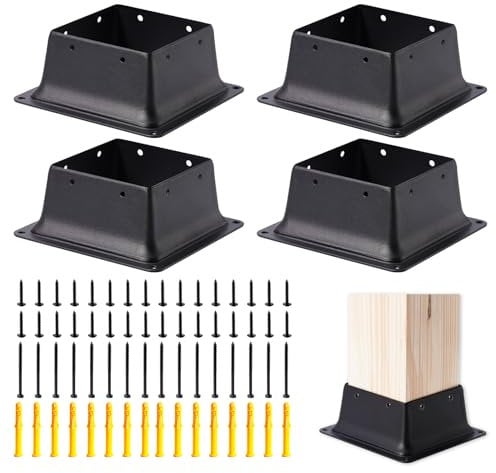 Vigtayue 4 x 4 Post Base Inner Size 4x4Deck Post Base Fence Post Anchor Black Powder-Coated Deck Post Base Fit 4x4 Standard Wood Post Anchor for Deck Porch Handrail Railing Support (Black-4pcs)