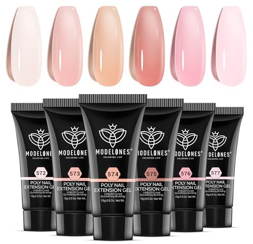 Modelones Poly Gel Set mit 6 Farben Nude Rosa Gel Nägel Selber Set Quick Extension Building Acrylgel für Starter Nail Art Nageldesign Selber Machen