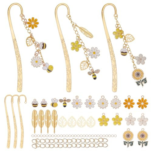 FREEBLOSS 3 Set Lesezeichen Basteln Lesezeichen Metall mit Bienen Anhänger Personalisiertes Lesezeichen Vintage Federförmige Lesezeichen Lesezeichen Geschenk für Geburtstag