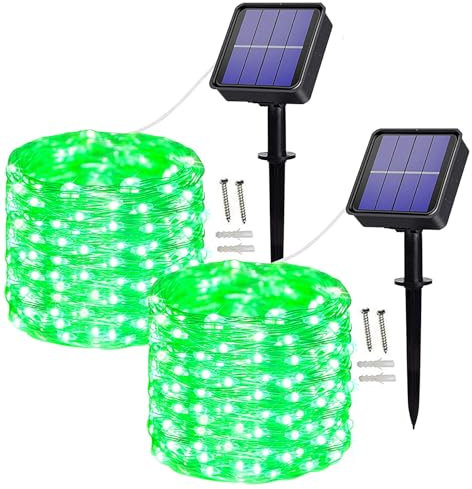 Augone Solar String Lights Outdoor, 2 Pack120LED Solar Fairy Lights Waterproof, 8 Mode Outdoor/Indoor Garden Lights Copper Wire Lighting for Wedding, Patio, Yard, Tree, Christmas (Green)