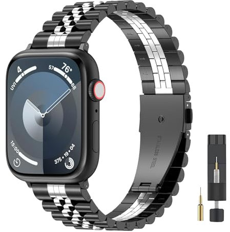EZMVZKU Metalica Correa Compatible con Apple Watch 49mm 45mm 44mm 42mm, Acero Inoxidable Correas para iWatch Series 9 8 7 6 5 4 3 2 1, Metalica Banda para Ultra/Ultra 2/SE/SE 2-blacksilver