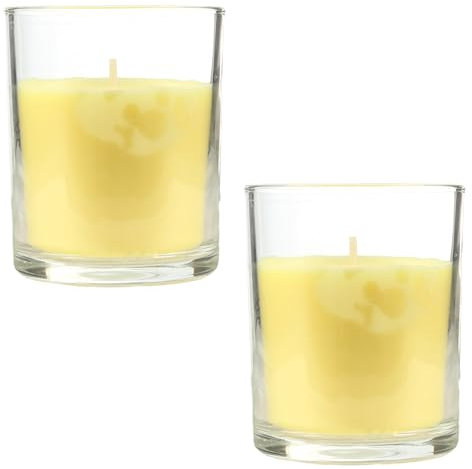 Set de 2 Candele Profumate Gelsomino in Vetro 8.5x7cm, Candele Profumate Giallo in Cera Vegetale, 28 Ore di Combustione