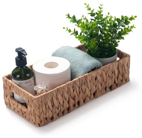 Cestas Baño Almacenaje de Papel Higiénico Jacinto de Agua Caja Organizadora Mimbre con Manija Rectangular 36 x 16.5 x 9.5cm
