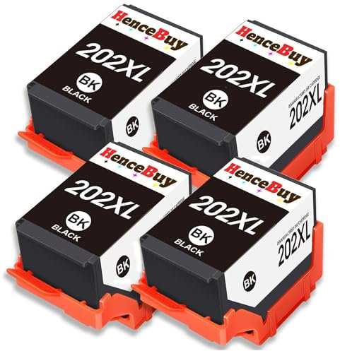 HenceBuy 202 XL Schwarz Druckerpatronen Kompatibel mit Epson 202 202XL Patronen Multipack für Expression Premium XP-6100 XP-6105 XP-6000 XP-6005 XP6100 XP6105 XP6000 XP6005 Drucker (4 Schwarz)