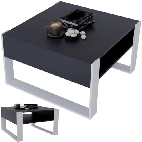CraftPAK Couchtisch mit Stauraum | moderner Wohnzimmertisch aus Holzwerkstoff | massiv und stabil | Kaffeetisch quadratisch 68cm | Wohnzimmer Tisch | Coffee Table | Couchtisch schwarz