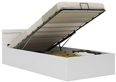 Rantry Bett mit Bettkasten Hydraulisch LED Weiß Kunstleder 90x200cm Model285546