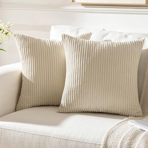 Aisybaklyn Fundas Cojines 50x50 Beige Fundas de Cojines Pana a Rayas Funda Cojin Cuadrado Boho Decorativas Juego de 2 Grandes Pillow Cover por Salón Porche Coche Silla Hogar Cojines Decoración