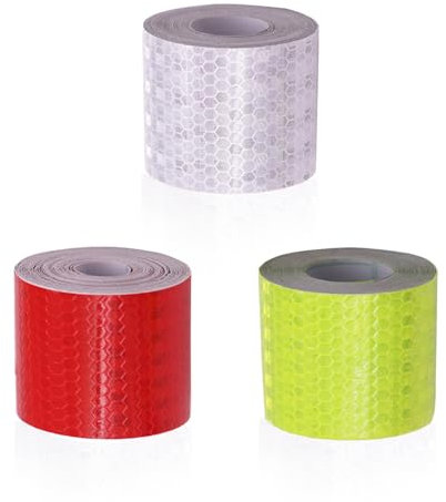3 Rouleaux Bande Reflechissante,Autocollante Imperméable,Autocollant velo Fluorescent,Ruban Réfléchissant Adhésif,Sécurité Pour Vélo Moto Poussette Casques,Véhicules,Extérieur Rouge Jaune Blanc