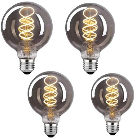 Y.W.Licht Edison Vintage Lampe Dimmbar 1800K G80 Filament Glühlampe LED Antike Leuchtmittel Rauchglas Wicklung Beleuchtung für Nostalgie Retro Leuchte im Haus Café Bar(4 Stück)