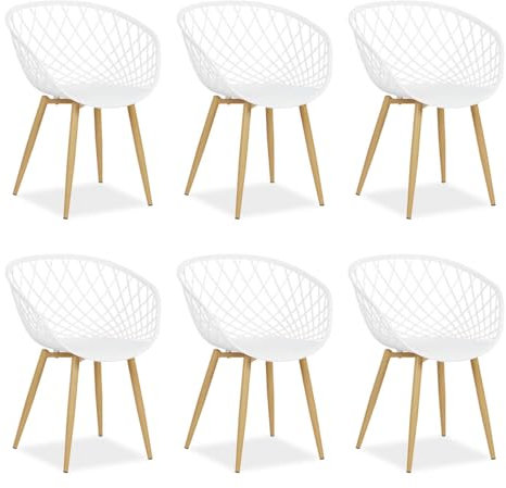 Homestyle4u 2823, Küchenstühle 6er Set Weiß bequem Kunststoffstühle Esszimmer Balkonstühle wetterfest Gartenstühle