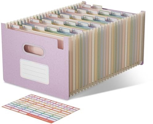 EcoStash Dokumentenmappe A4 26 Fächer,Weizenstroh Fächermappe Sortiermappe Bunte Ordner Organizer,Akkordeon Aktenmappe, Aufrecht und Oben Offen,BPA-frei,Zurück zur Natur,Gesundes Leben-Lavendelviolett