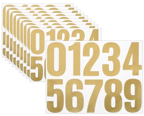 sourcing map 10 Sheets Vinyl House Numbers, 4 Inch Waterproof Self-Adhesive Number Stickers for Mailbox, Sign, Window, Door, Address Number, Gold