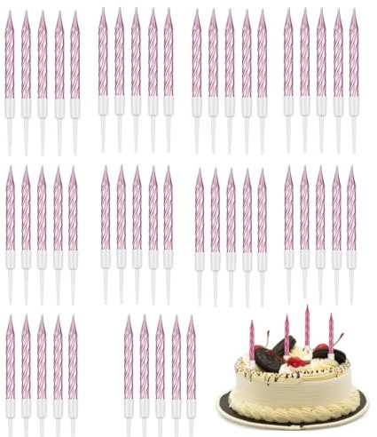 JJiaoLinin Candele di Compleanno,50 Pezzi Candela Compleanno a Spirale,Metallico Candeline Compleanno con Supporti per Nuziale La Festa di Compleanno Decorazione della Torta Forniture (Oro rosa)