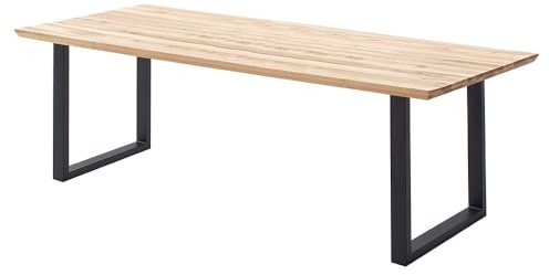 Lomadox Esszimmer Tisch Esstisch Massivholztisch 220x100cm Eiche massiv geölt mit Schweizer Kante, U-Gestell schwarz Metall, Massivholz/Echtholz