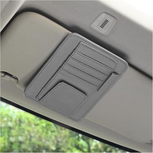 AUEFUDQ Portaocchiali Auto Universale, Borsa Organizer Visiera Parasole in Pelle PU, multifunzionali Organizzatore Visiera Supporto Occhiali da Sole Auto per Scheda Occhiali Carta Penna