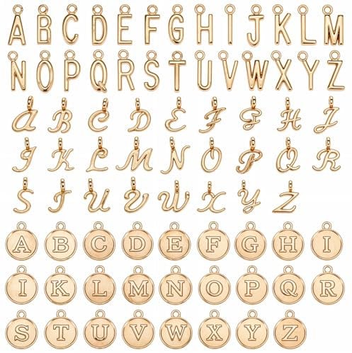 Dimeho Buchstaben-Anhänger, 156 Stück Gemischte Letter A-Z Charms 3 Stile Buchstaben-Anhänger Beidseitige Alphabet-Anhänger für Schmuck, Halskette, Armband, Schmuckherstellung und DIY-Basteln