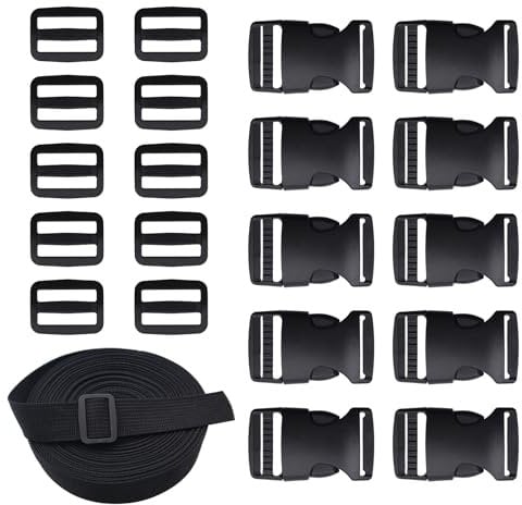 GETRICH 10 Yards Nylon Gurtband 25mm mit Schnallen und Side Release Clips, Verschlüsse für DIY Handwerk Rucksack Umreifung Tasche Gurtband Gepäck Befestigung