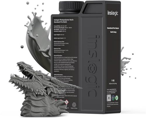 Inslogic 3D Druckharz Standard Pro Resin 405 nm UV-aushärtendes Harz für LCD/DLP/SLA-3D-Druck, hohe Präzision, geringe Schrumpfung & schnelle Aushärtung, Dunkelgrau, 1kg