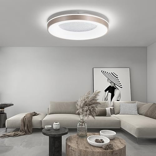 Mikeru Round Ceiling Lamp, 40cm Rose Gold, 3 Color Temperatures 3000K/4500K/6500K LED Bedroom Ceiling Lamp, Modern LED Lamps and Fixtures for Living Room, Office, Study Room