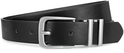 JasGood Damen Ledergürtel für Jeans Hosen Kleider Mode Silberne Schnalle Damengürtel Damen Leder Gürtel,Schwarz,100cm