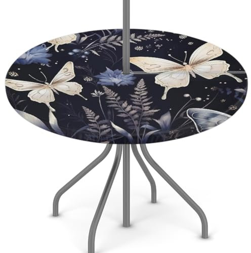 Mexpekil Tischdecke für den Außenbereich, rund, mit Loch für Sonnenschirm und Reißverschluss, 114,3–142,2 cm, elastischer Rand, für Terrasse, Garten