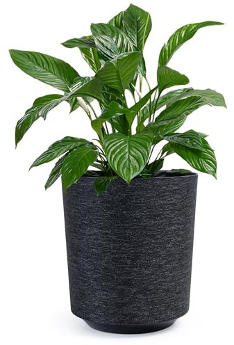 KONZEPT Vaso da fiori grande, effetto tessuto, 30 cm, per piante d'appartamento, in plastica, utilizzabile internamente, nero