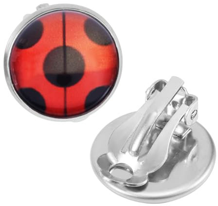 Marienkäfer-Ohrclips, Stilvolle Runde Ohrstecker mit Schwarzen Punkten und Roten Punkten Ladybug-Ohrstecker Schmuck Geschenke für Frauen (Stil C)