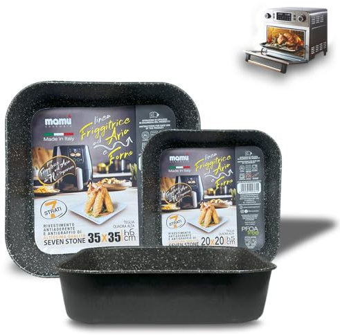 ARCA, Set 3 Teglie Alte Quadrate 20/25/35 cm, per Friggitrice ad Aria e Forno, Antiaderenti e Adatte alla Lavastoviglie, in Alluminio, Made in Italy, Altezza 5 cm