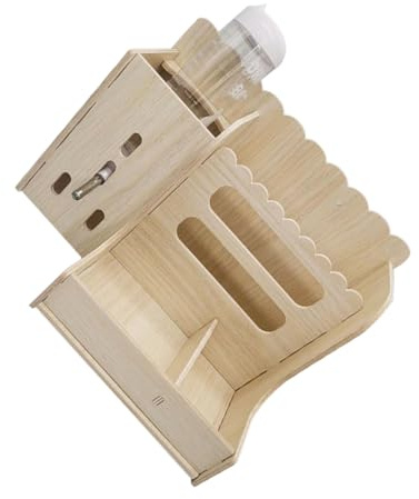 POPETPOP Multifunctional Grass Rack Food Bowl for Rabbit Guinea Pig Wooden Holder Water Bottle Wear-resistant Design for Daily Use in Cage