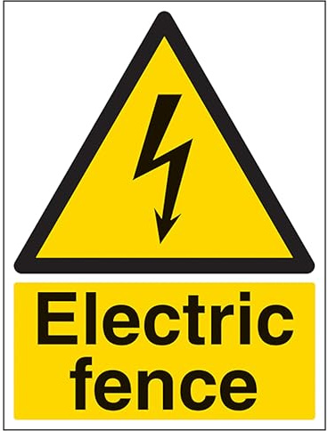 V Safety Electric Fence - Portrait 300 x 400mm - 2mm Rigid Plastic Safety Sign