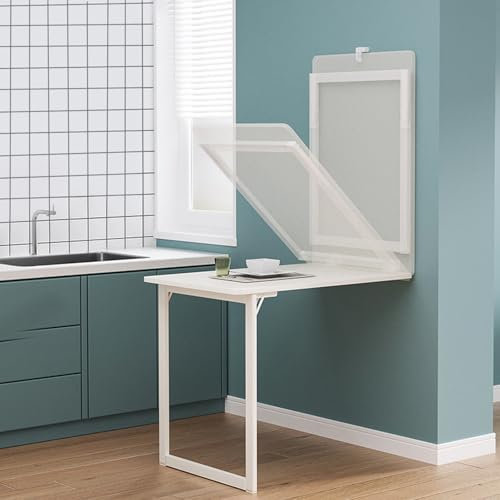 WeiB Wandtisch Klappbar Esstisch Wand Hängen Klappschreibtisch Für Kleine Räume, Faltwand Tabelle Wand Befestigter Tisch Esstisch, 90×60cm