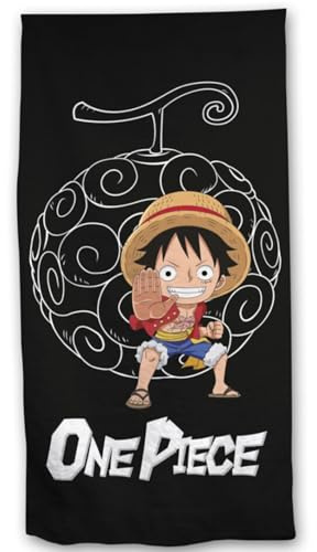 Aymax One Piece Strandtuch Monkey D. Ruffy 70x140 cm – Mikrofaser Anime Handtuch – Schwarz – Schnelltrocknend – Kinder & Erwachsene – Piraten Design