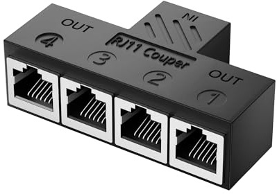 SinLoon RJ11 Koppler RJ11 Buchse auf 4 Buchsen 6P6C Telefon Inline Koppler Telefon Verlängerung Adapter für Festnetz Fax Gerät (1 auf 4)