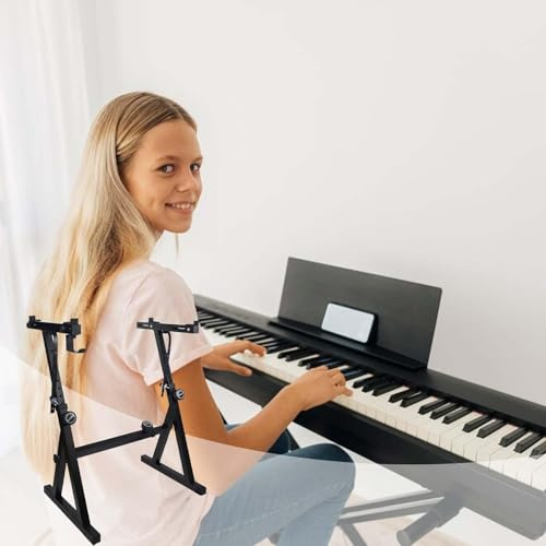 Hapihom Keyboard Ständer, Keyboardständer Tragfähigkeit 113kg, Z-Stil Klavierständer Verstellbar mit Klavierhocker, Höhenverstellbar Einstellbare Länge Piano Ständer für 54 61 88 key Digitalpiano