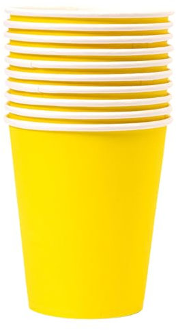 Lot de 10 gobelets jetables en carton multicolores, biodégradables, compostables, adaptés pour les fêtes, le bricolage, les festivals, les mariages, les anniversaires (jaune)