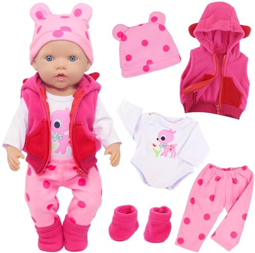 ZITA ELEMENT Baby Doll Clothes for 16-18 Inches Baby Dolls | 6 Pcs Doll Accessories with Clothing, Coat, Hat and Socks, Great Gift for Little Girls Daily Pretend Play; Doll Not Included