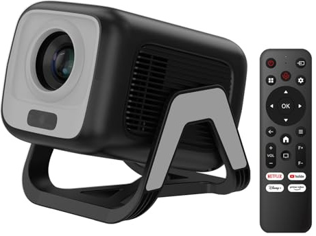 Bettdow para Netflix Oficial Mini Proyector 4K, 1080P Proyector Portatil Giratorio, Enfoque Automático/Corrección Trapezoidal, 10000 Lúmenes, Android 13 & BT 5.2, Cine en Casa y Exteriores, Negro