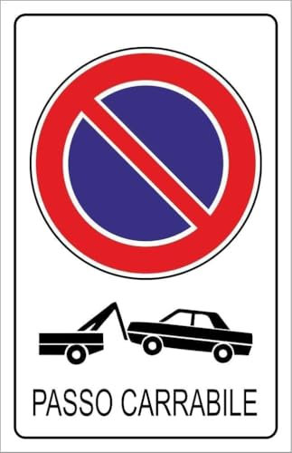 M-ITALY CARTELLO SEGNALETICO - PASSO CARRABILE - Adesivo Extra Resistente, Pannello in Forex, Pannello In Alluminio (Adesivo, 10x15 cm)