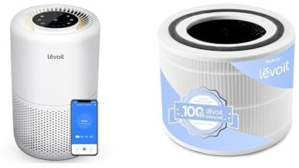 Levoit Core 200S Luftreiniger + Levoit Luftreiniger Standard-Ersatzfilter 3-in-1 HEPA, hocheffiziente Aktivkohle, 1 Packung