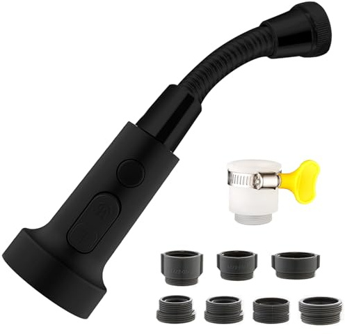 Alargador Aireador de Grifo Cocina Fregadero con Manguera, M24 Negro Extensor Grifo con Adaptador Grifo Cocina, Flexible Difusor Filtro para Lavabo, Boquilla Atomizador Burbujeador Grifo con 3 Modos
