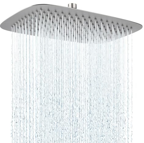 12Inch Rainfall Shower Head, 304 Stainless Steel Large Showerhead, Rectangle Rainfall Shower Head for Full Body, Ultra-Thin Design, Ceiling or Wall Mount(30X21cm)