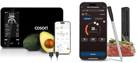 COSORI Smart Kitchen Food Scales Nutrilens and Wireless Meat Thermometer, Premium Calorie Counting Scale, AI Scan via Free App, Track 19 Nutrients, Thermometer for Air Fryer Grill and Oven Smoker
