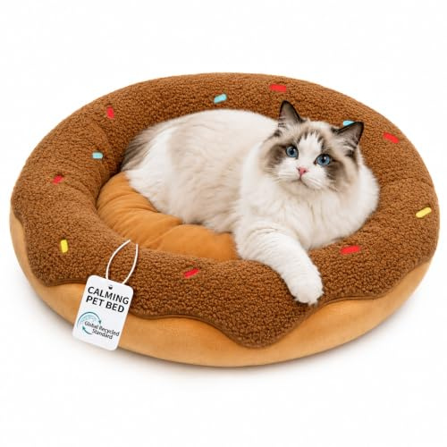 Mellownido Katzenbett Katzenkissen, Hundebett Kleine Hunde, 53x53x15cm | Waschbar & Pflegeleicht, Donut-Korb mit Hohem Rand, Super Flauschig & Weich, Passend für Große Katzen + Kleine Hunde
