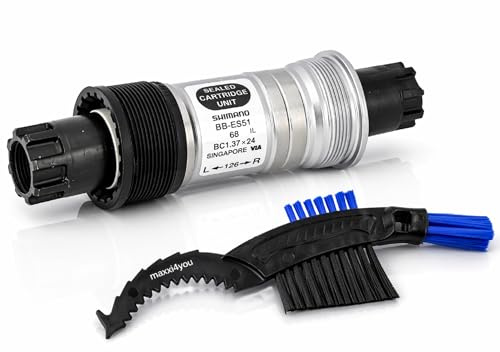 maxxi4you Shimano Fahrrad Innenlager BB-ES51-E Octalink 68mm / 126mm inkl Fahrrad Kettenbürste