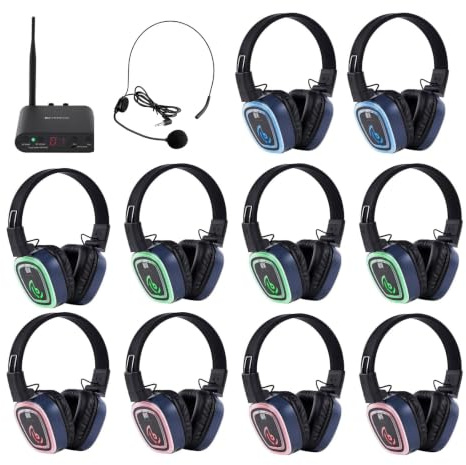 Retekess TA003S Silent Disco Headphones Set,Cuffie Silent Disco(1-10) | Suono Hi-Fi, Connessione Wireless,300 M, 3 Canali con Colori LED,Ideale per Feste, Riunioni di Famiglia, Grandi Conferenze