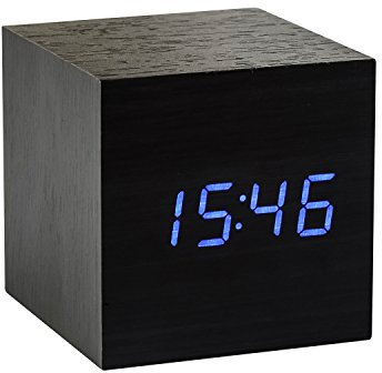 Gingko Cube LED Click Clock Wecker mit Sound Aktivierung (Uhrzeit, Datum & Temperatur), schwarz/blau LED