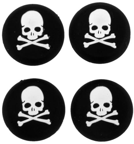 Silikon-Daumenkappe für Joysticks, Thumbsticks, Abdeckung für PS4, PS3, Xbox One, PS2, Xbox 360, Game-Controller (weißer Totenkopf, 4 Stück)