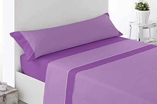 ENERGY COLORS TEXTIL - Excellent 135 - Juego SÁBANAS Completo 3 Piezas Verano Cama 135 x 190-200 cm (Malva)
