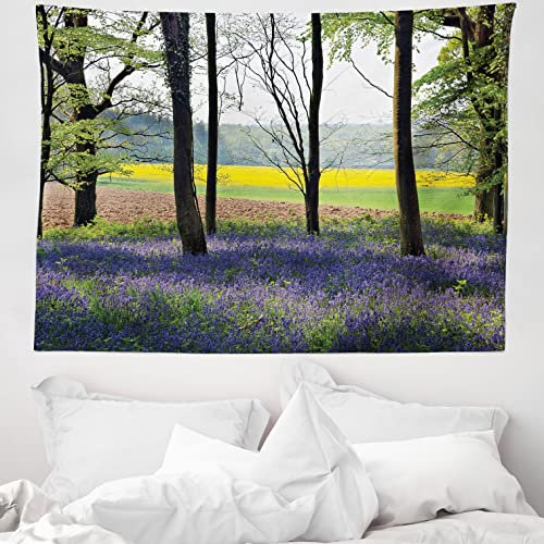 ABAKUHAUS Blumen Wandteppich, Glockenblumen Wald Rural aus Weiches Mikrofaser Stoff Waschbar ohne Verblassen Digitaldruck, 150 x 110 cm, Gelb Grün