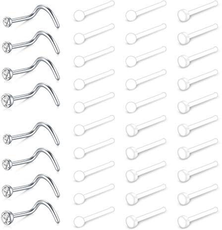 Mayhoop 38 Stk Nasenpiercing Retainer Flexibel Bioflex 18G Durchsichtig Nasenstecker Nasenring Edelstahl CZ Nasenstecker